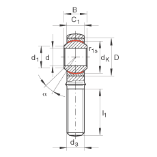 桿端軸承 GAKR5-PW, 根據 DIN ISO 12 240-4 標準，帶右旋外螺紋，需維護
