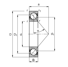 角接觸球軸承 7217-B-JP, 根據 DIN 628-1 標準的主要尺寸，接觸角 α = 40°