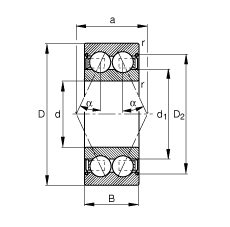 角接觸球軸承 3816-B-2Z-TVH, 雙列，雙側間隙密封，接觸角 α = 25°