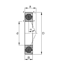 主軸軸承 HCB71907-E-T-P4S, 調節，成對或單元安裝，接觸角 α = 25°，陶瓷球，限制公差