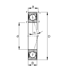 主軸軸承 B7211-C-2RSD-T-P4S, 調節，成對安裝，接觸角 α = 15°，兩側唇密封，非接觸，加嚴公差