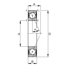 主軸軸承 B71928-E-2RSD-T-P4S, 調節，成對安裝，接觸角 α = 25°，兩側唇密封，非接觸，限制公差